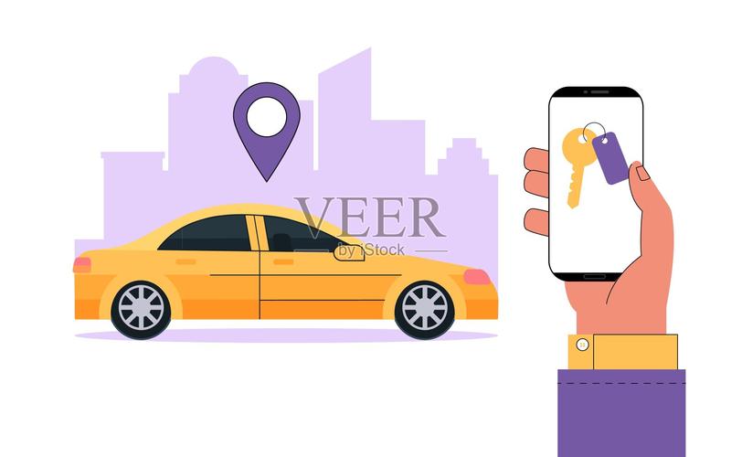 现代汽车共享或汽车租赁服务理念手持智能手机的信息一个应用程序来